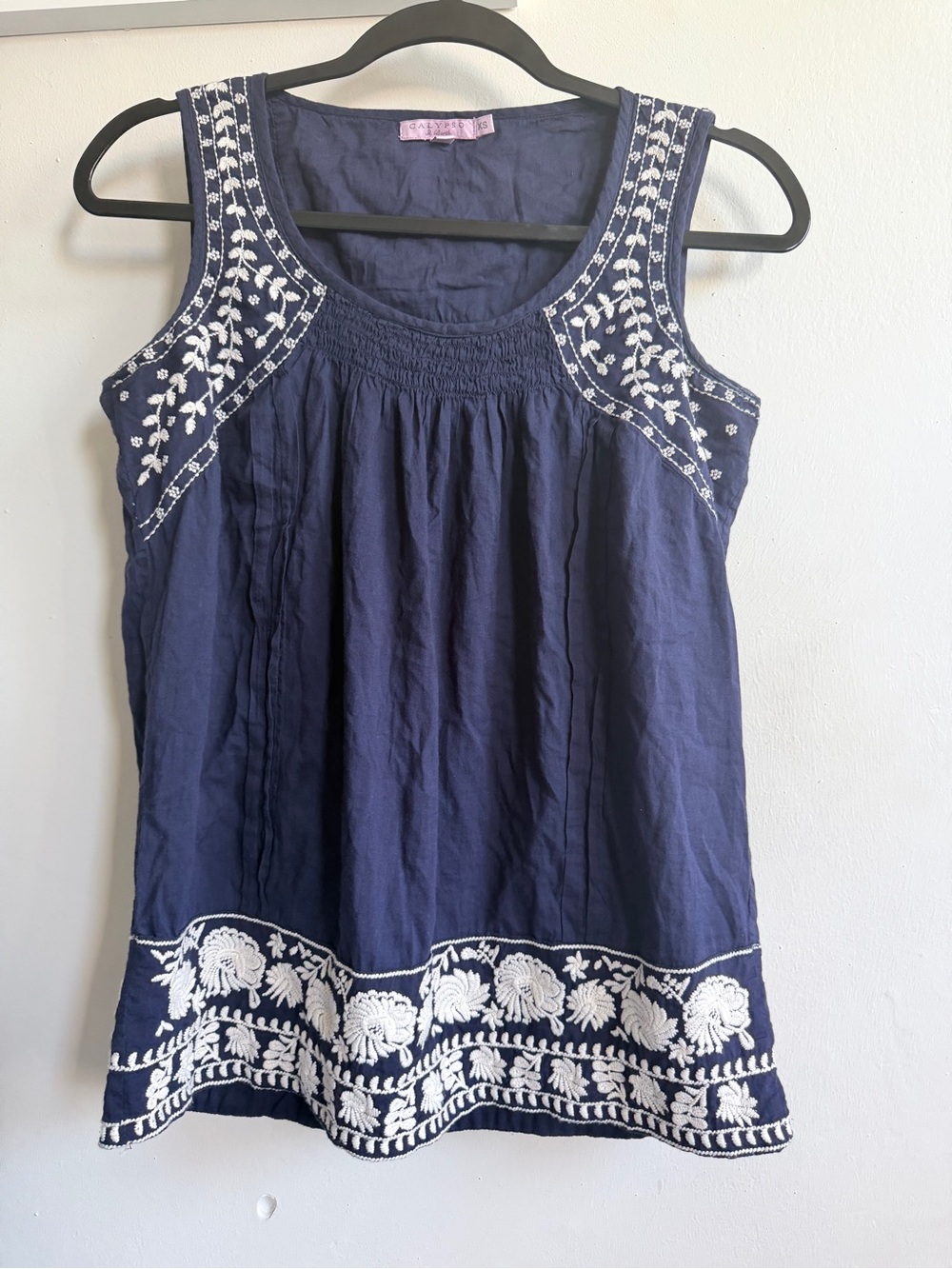 Calypso St. Barth Navy Sleeveless Embroidered Tank